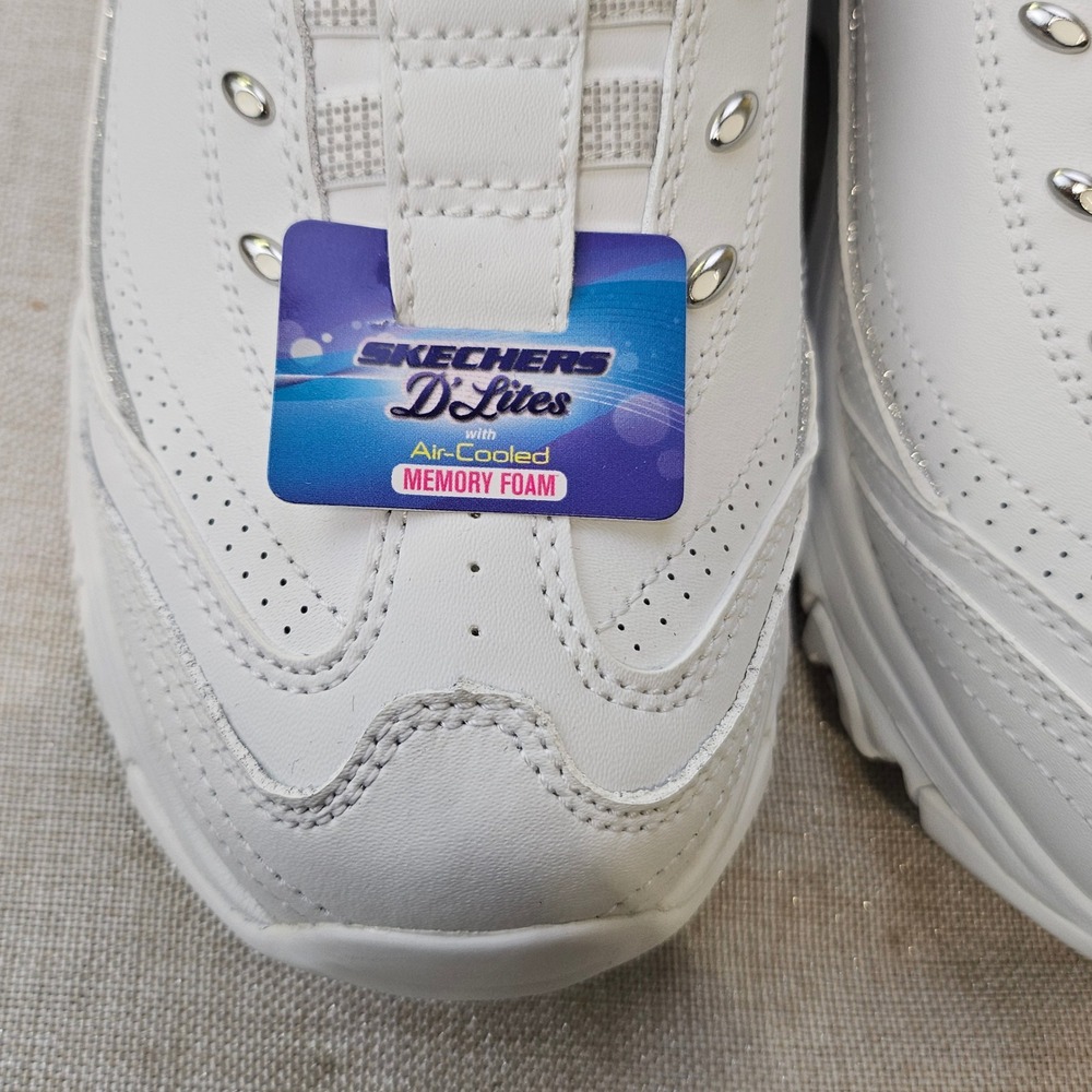 Skechers D'Lites Resilient Womens 9 White Silver Leather Mule Sneakers 11933 NEW - Picture 6 of 11